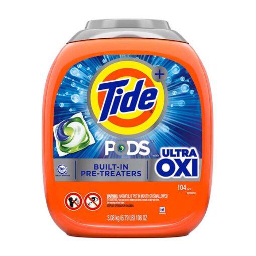 Viên Giặt Xả Tide Pods 4 In 1 Ultra Oxi Thùng Nhựa 104 Viên