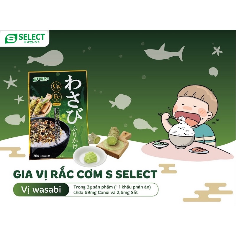 Gia vị rắc cơm vị wasabi bổ sung canxi và sắt s select hagoromo nhật bản